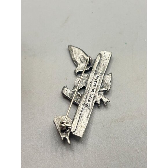 Vintage Birds on a Log Pin Brooch Signed 1999 M. Bastin Pewter Birds Animal Pin - Picture 5 of 6
